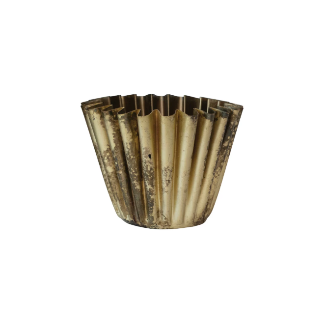 SM Antique Brass Metal Fluted Planter