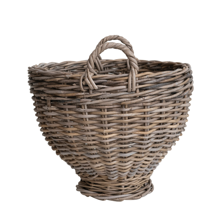 Hand-Woven Rattan Footed Basket