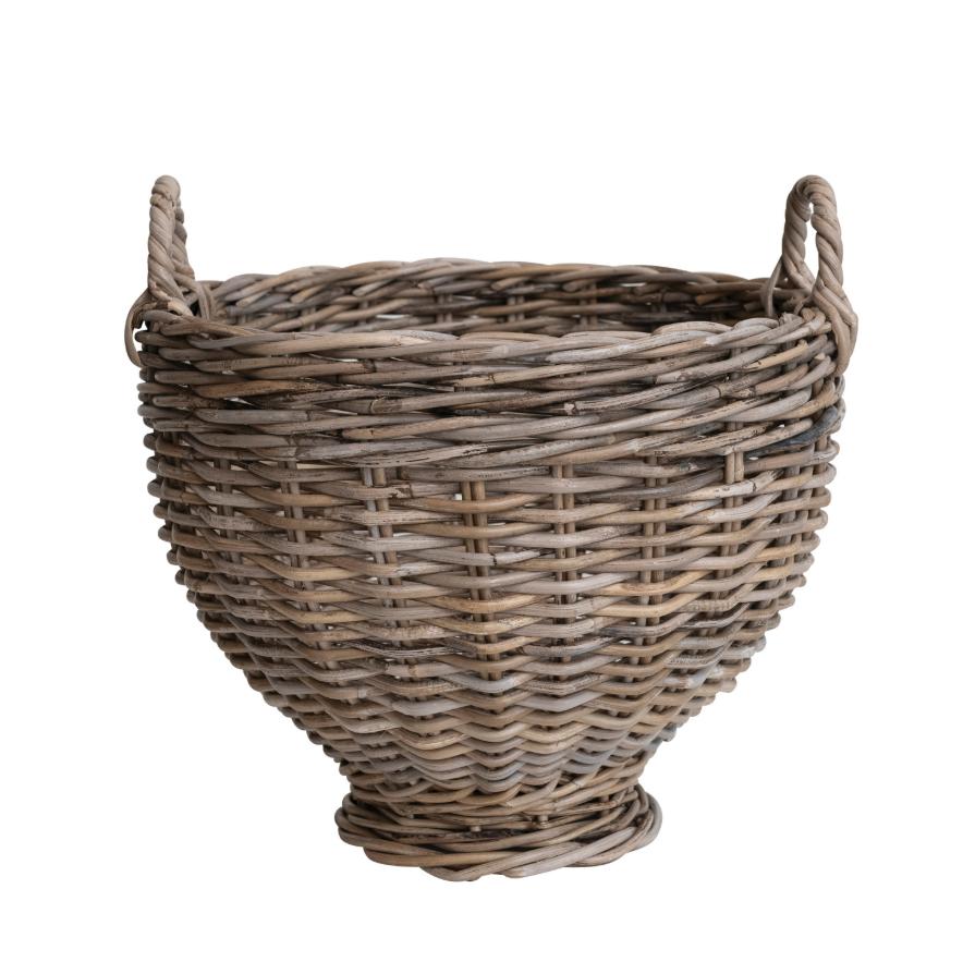 Hand-Woven Rattan Footed Basket