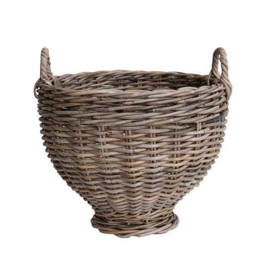 Hand-Woven Rattan Footed Basket