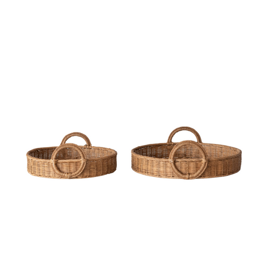 Woven Rattan Tray w/ Circle Handle- L