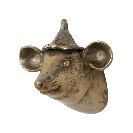 Antique Brass Mouse Head w/ Hat
