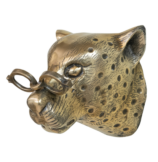 Antique Brass Leopard Head w/ Eyeglasses