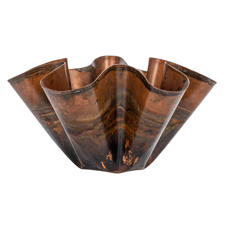 Oxidized Copper Ruffled Bowl