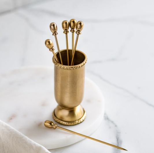 Gold Metal Cocktail Picks w/ Holder