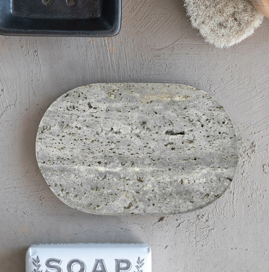 Oval Travertine Soap Dish