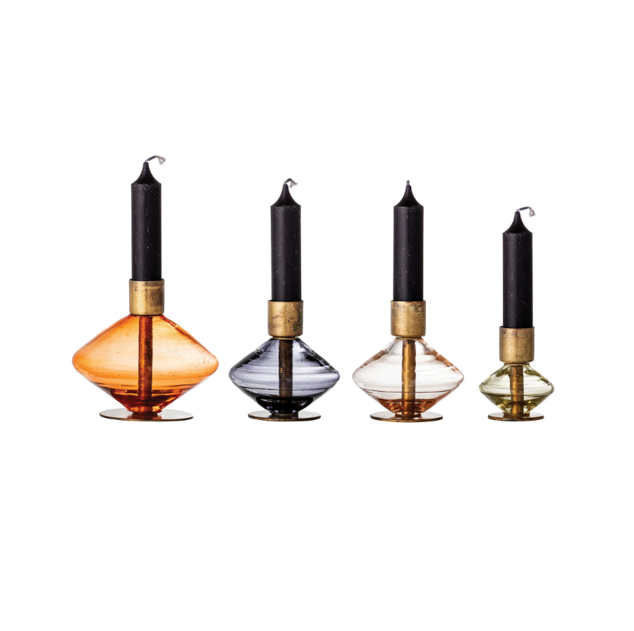 ANTQ Brass + Blown Glass Taper Holder