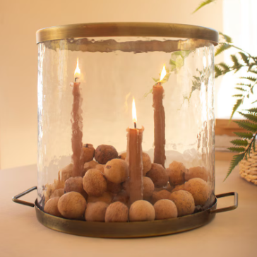 Glass Cylinder w/ Brass Candle Holder