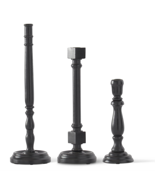 19.5" Black Wood Candle Holder