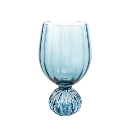 Blue Ribbed Footed Wine Glass