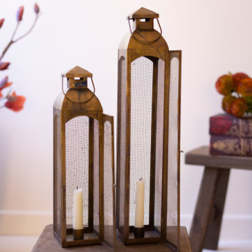 15" Antique Brass/Wire Candle Lantern