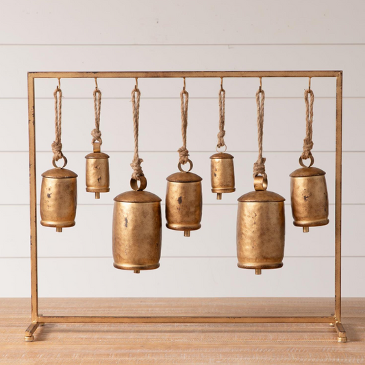 Distressed Gold Bells On Stand