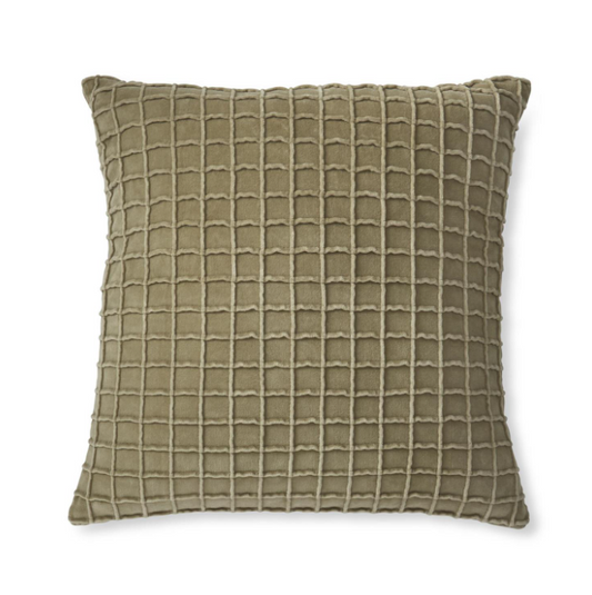 Olive Green Velvet Grid Pillow