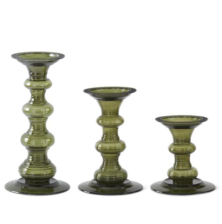 Green Glass Pillar Candleholder - M