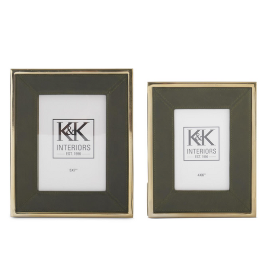 5x7 Green Leather + Gold Frame