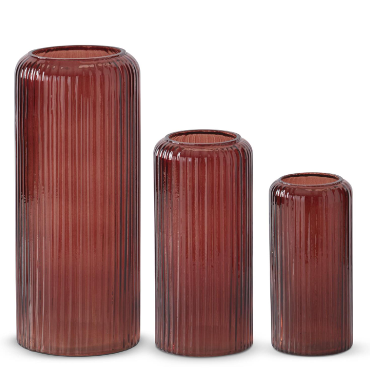 Burgundy Ribbed Glass Vase - L