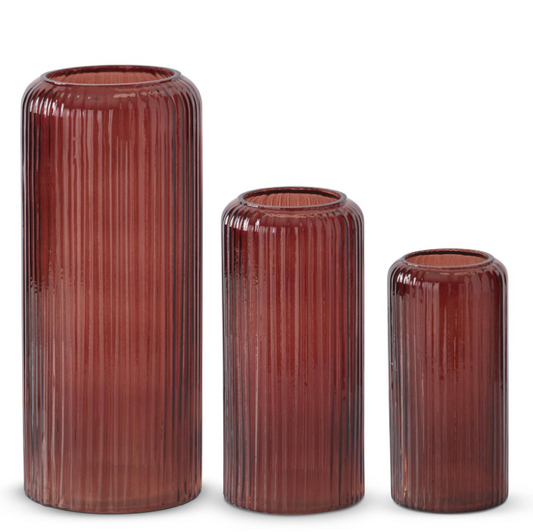 Burgundy Ribbed Glass Vase - M