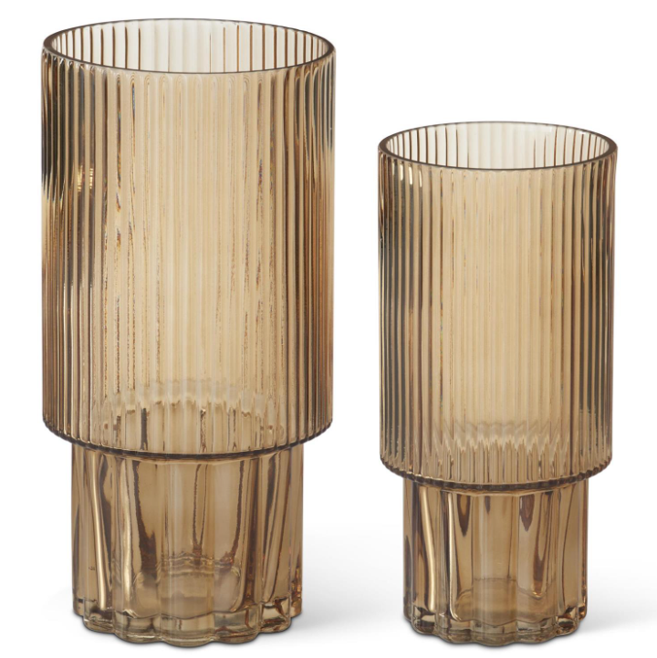 SM - Beige Line Pressed Glass Vase