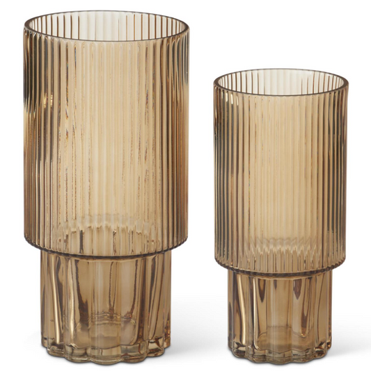 SM - Beige Line Pressed Glass Vase