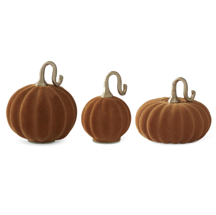 Flocked Glass Pumpkin w/ Metal Stem