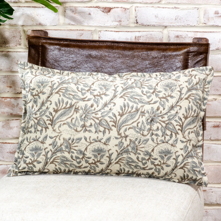 Floral Lumbar Pillow BR/GRY