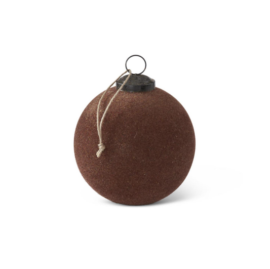4" Brown Flocked Glass Ornament