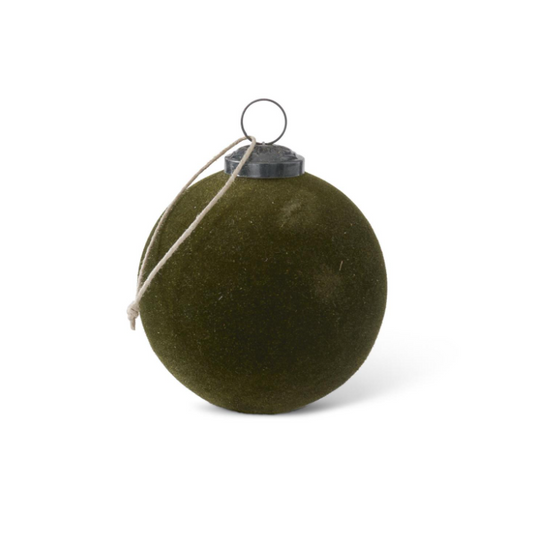 4" DK GR Flocked Glass Ornament