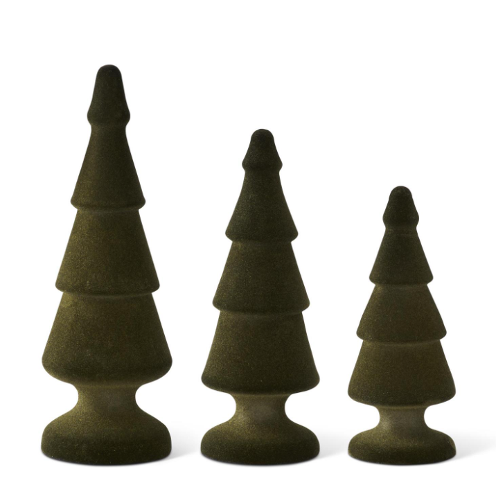 Flocked Dark Green Glass Tree - M