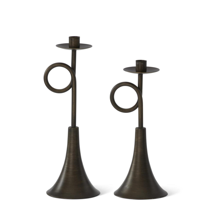 Bronze Iron Horn Candleholder - L