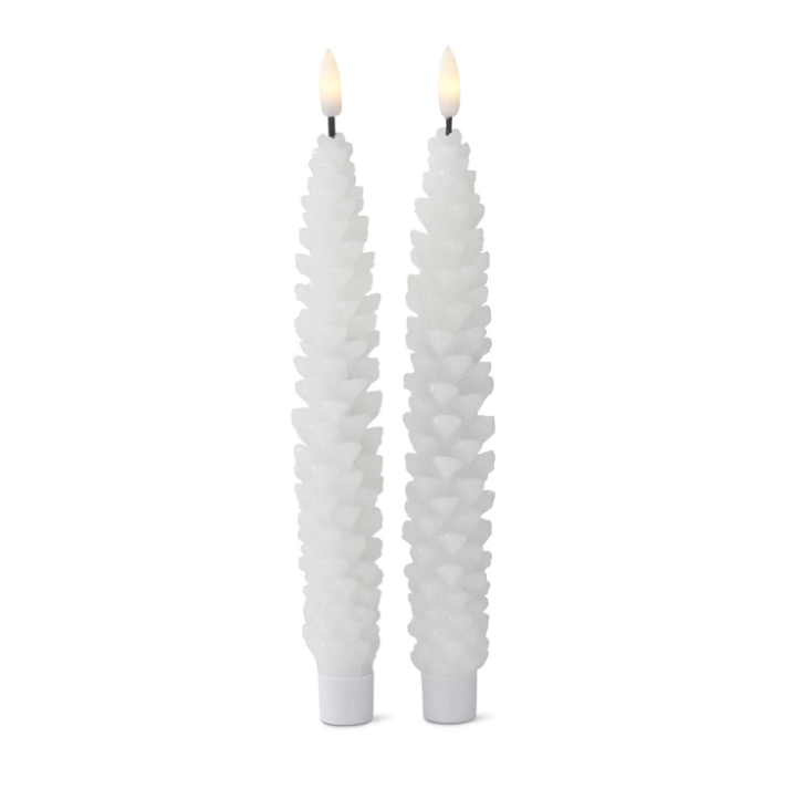 Set of 2 Pinecone Flameless Taper - WH