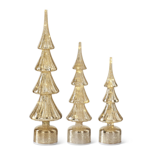 Rotating GLD Mercury Glass LED Tree