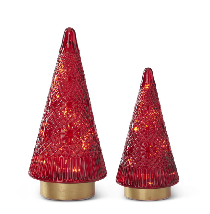 Red Embossed Glass LED Tree - S