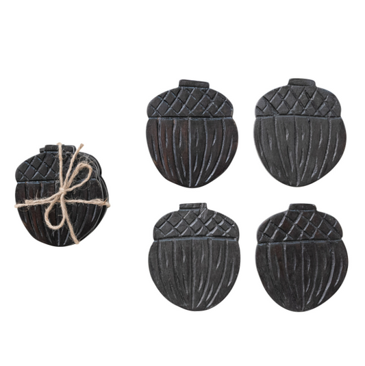 Hand-Carved Acorn Coasters (4)