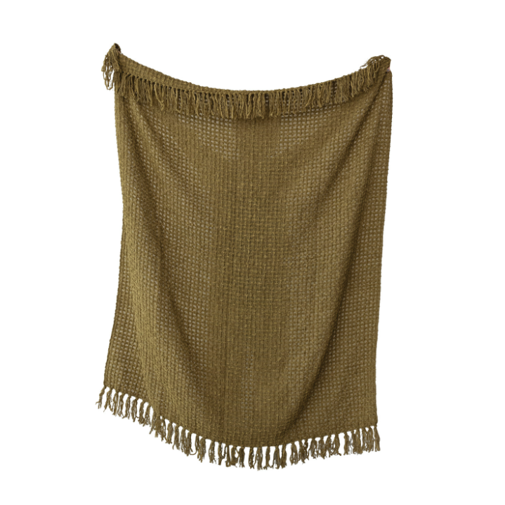Olive Waffle Knit Chenille Throw 50x60
