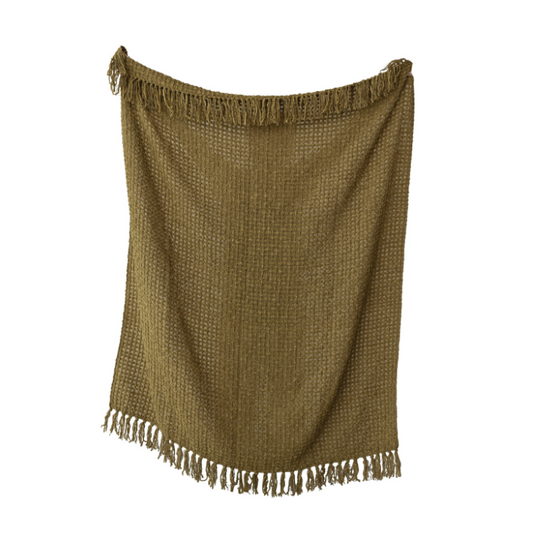 Olive Waffle Knit Chenille Throw 50x60