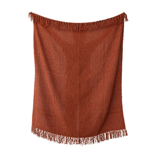 Rust Waffle Knit Chenille Throw 50x60