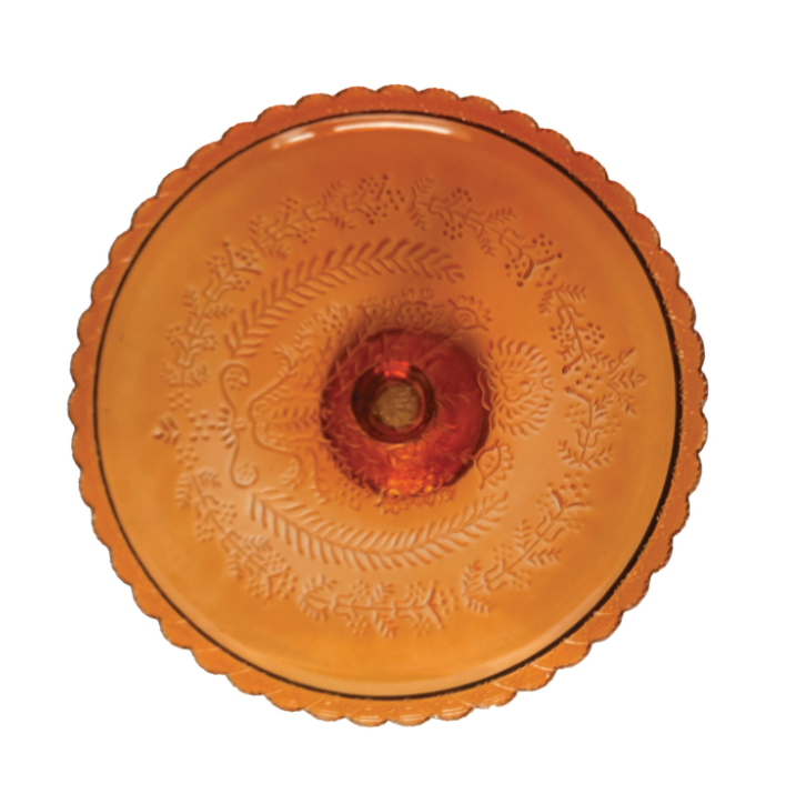 Amber Scalloped Glass Pedestal