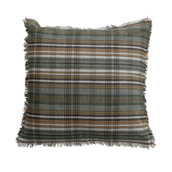 20" SQ Plaid Fringe Pillow