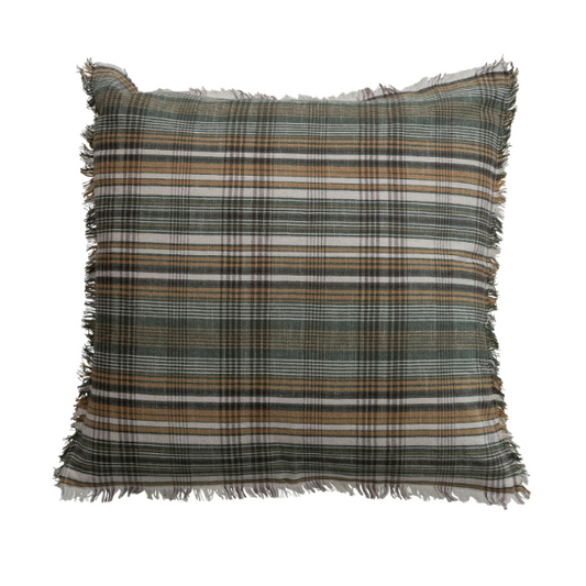 20" SQ Plaid Fringe Pillow