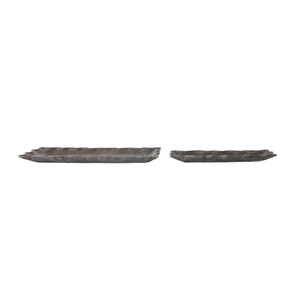 Distressed Black Scalloped Tray - LG