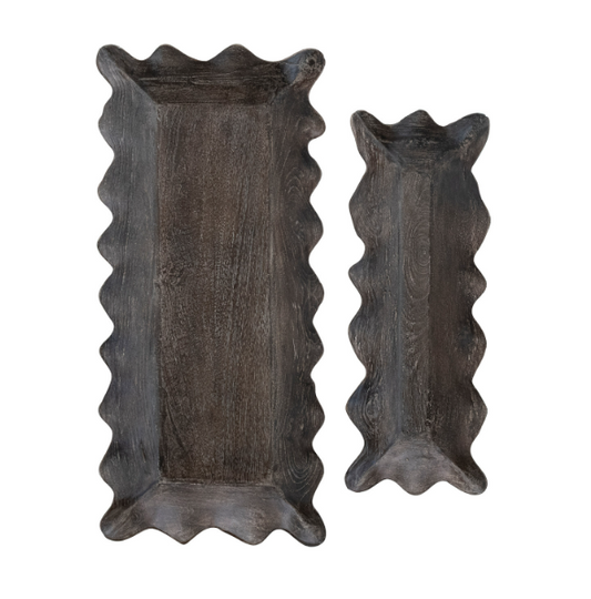 Distressed Black Scalloped Tray - LG