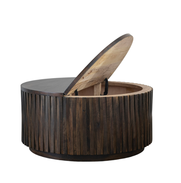 Walnut Finish Ribbed Storage Coffee Table