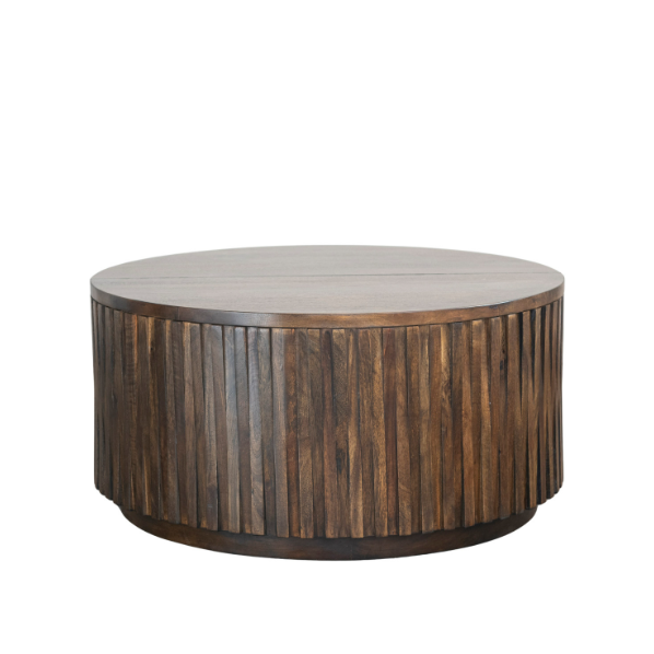 Walnut Finish Ribbed Storage Coffee Table