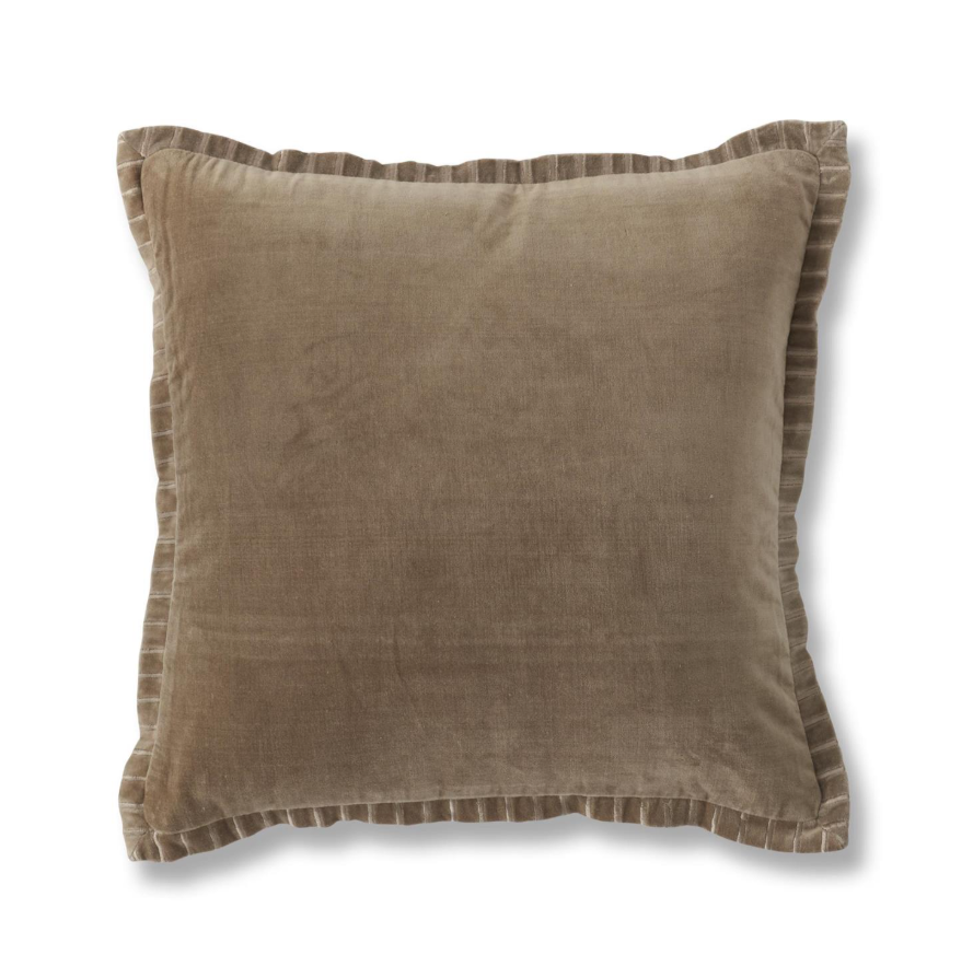 20"SQ Tan/BR Cotton Velvet Pillow