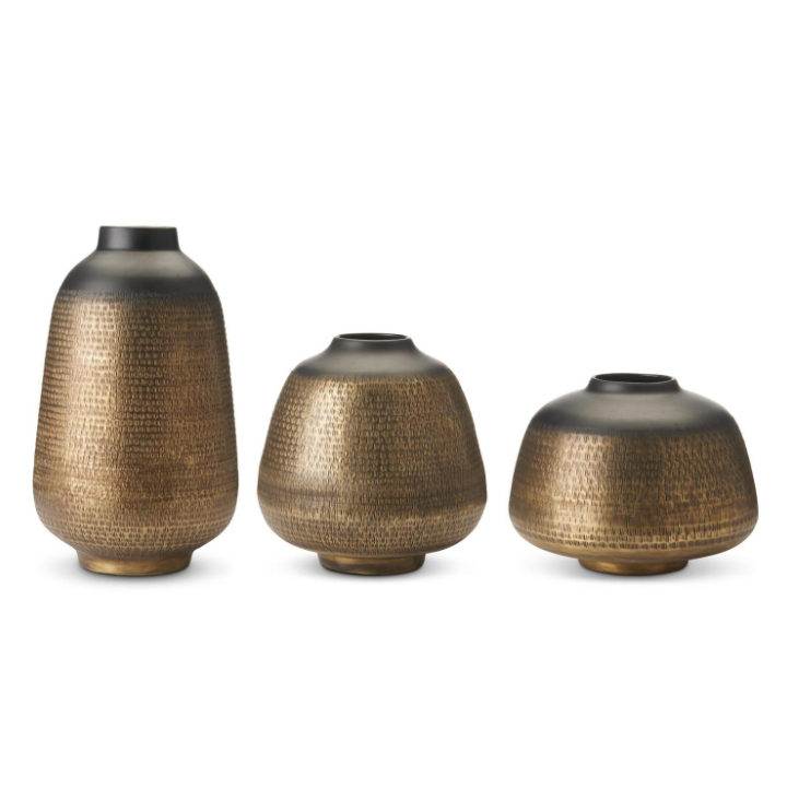BLK/GLD Textured Metal Vase - LG