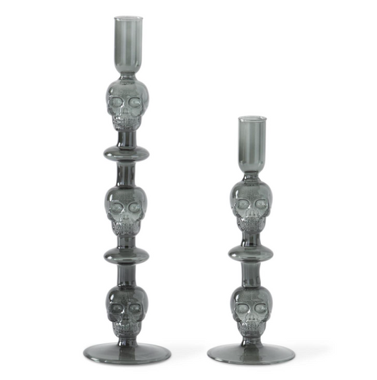 Glass Skull Taper Candleholder - L