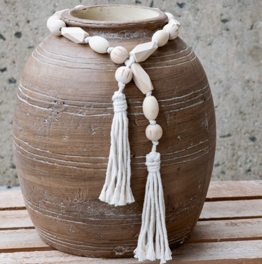 Natural Wood Beads w/ Tassel