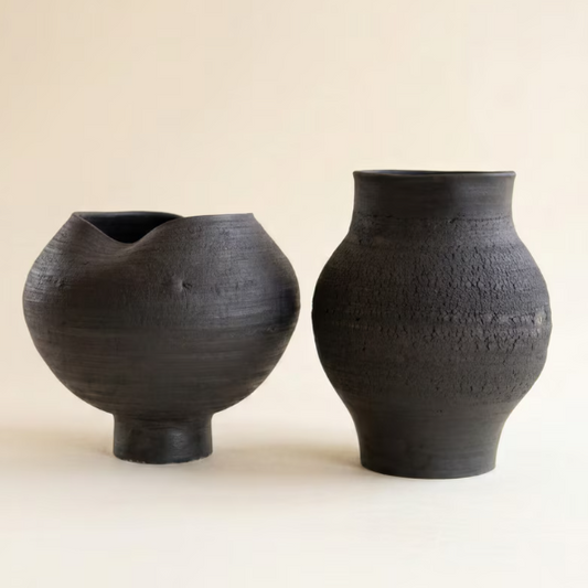 Black Clay Crackle Vase - TALL