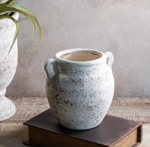6" Washed White Ceramic Vase