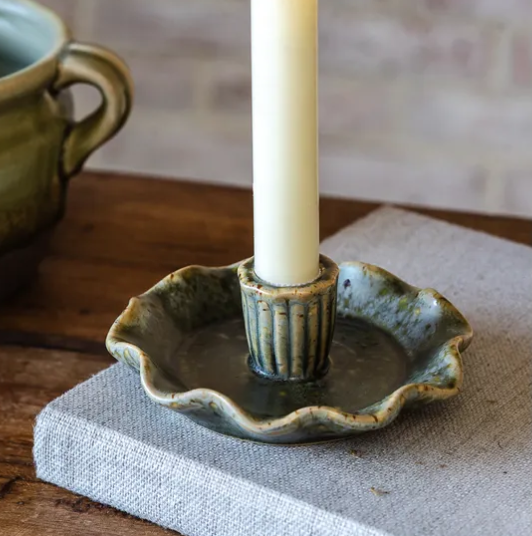 Green Scallop Taper Holder